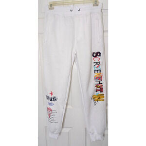Screenshot Mens Fleece Sweatpants Medium White Urban Streetwear Slim Fit